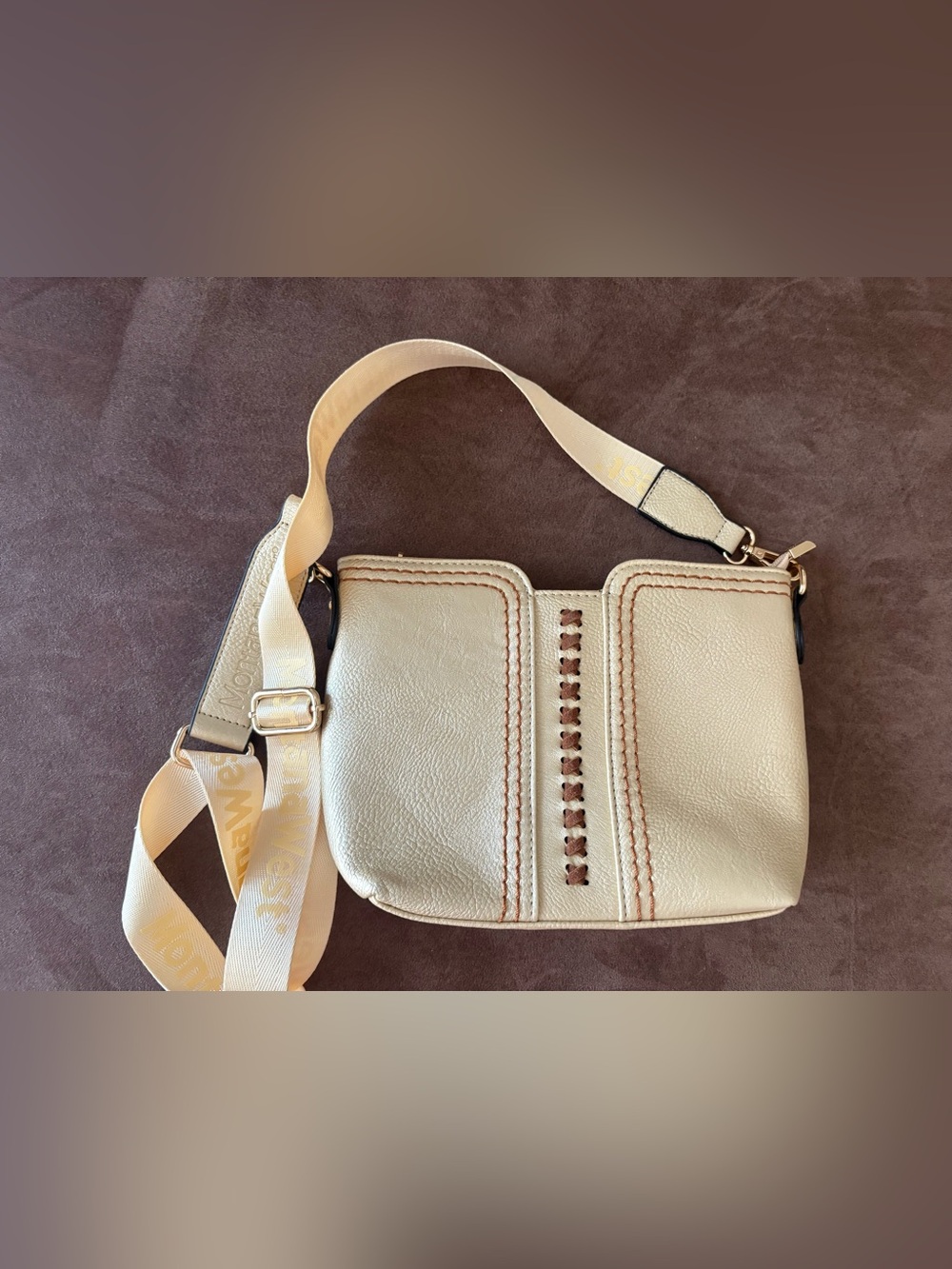 Montana West Cream Shoulder Bag with Woven Center Detail